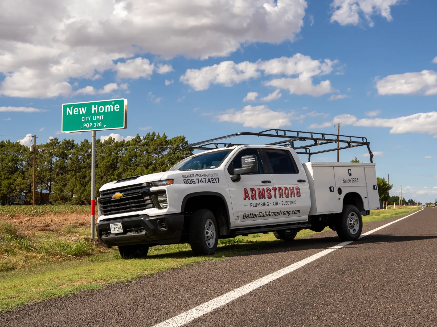 Armstrong service truck in New Home, Texas