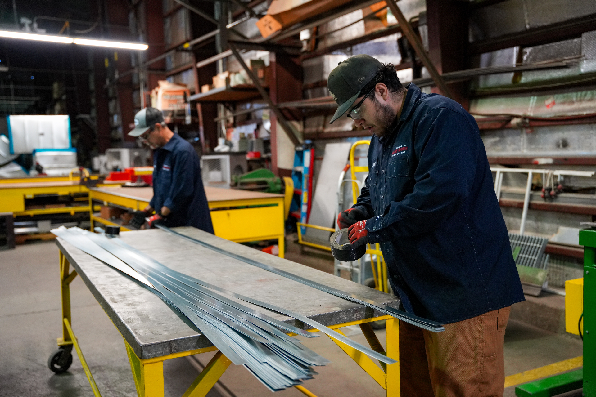 Armstrong fabrication shop with metal work in progress